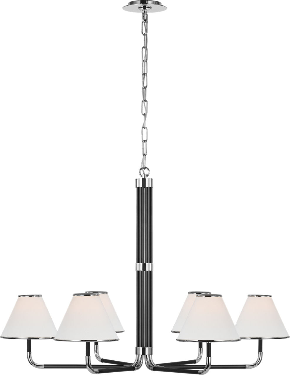 Rigby XL Chandelier | Polished Nickel and Ebony | Linen Shade