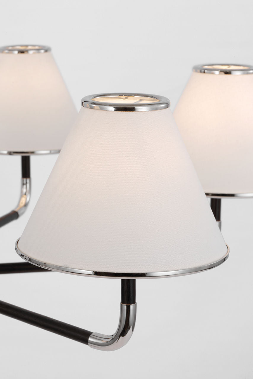 Rigby XL Chandelier | Polished Nickel and Ebony | Linen Shade