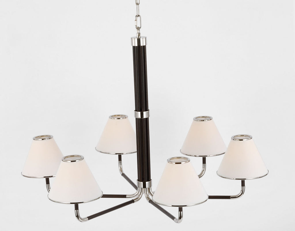 Rigby XL Chandelier | Polished Nickel and Ebony | Linen Shade