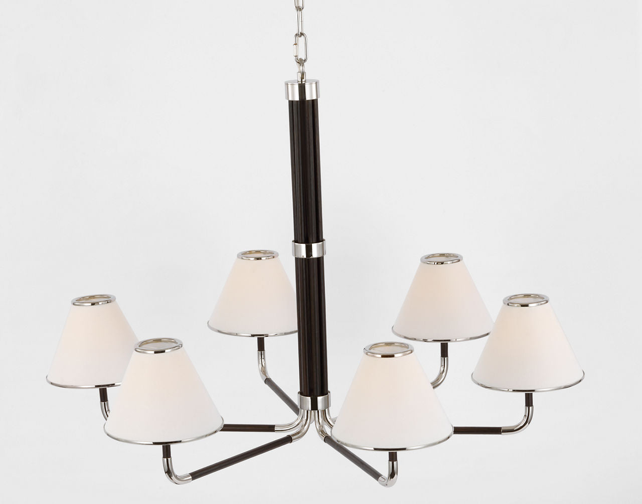 Rigby XL Chandelier | Polished Nickel and Ebony | Linen Shade