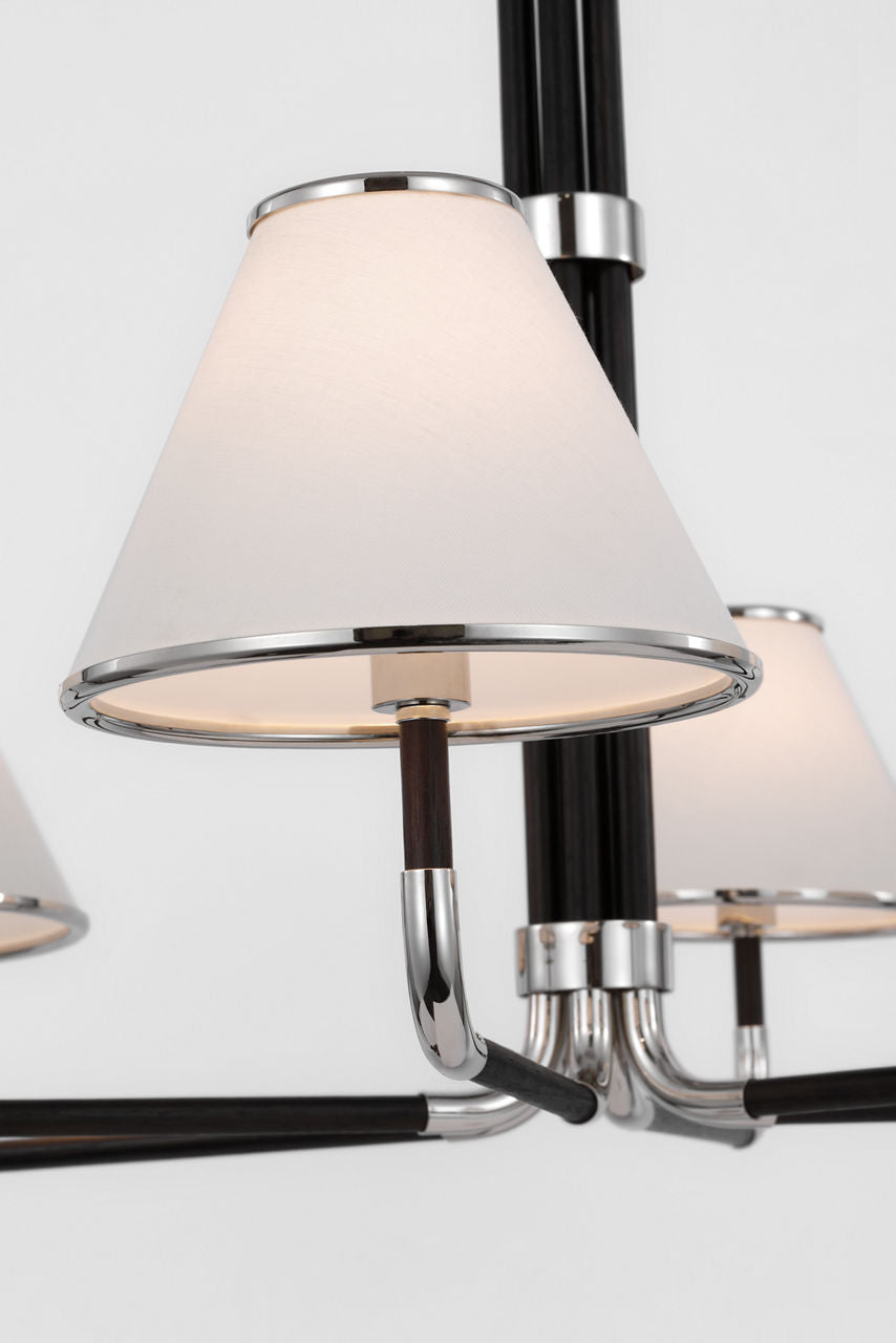 Rigby XL Chandelier | Polished Nickel and Ebony | Linen Shade