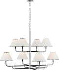 Rigby Grande Two-Tier Chandelier | Polished Nickel and Ebony | Linen Shade