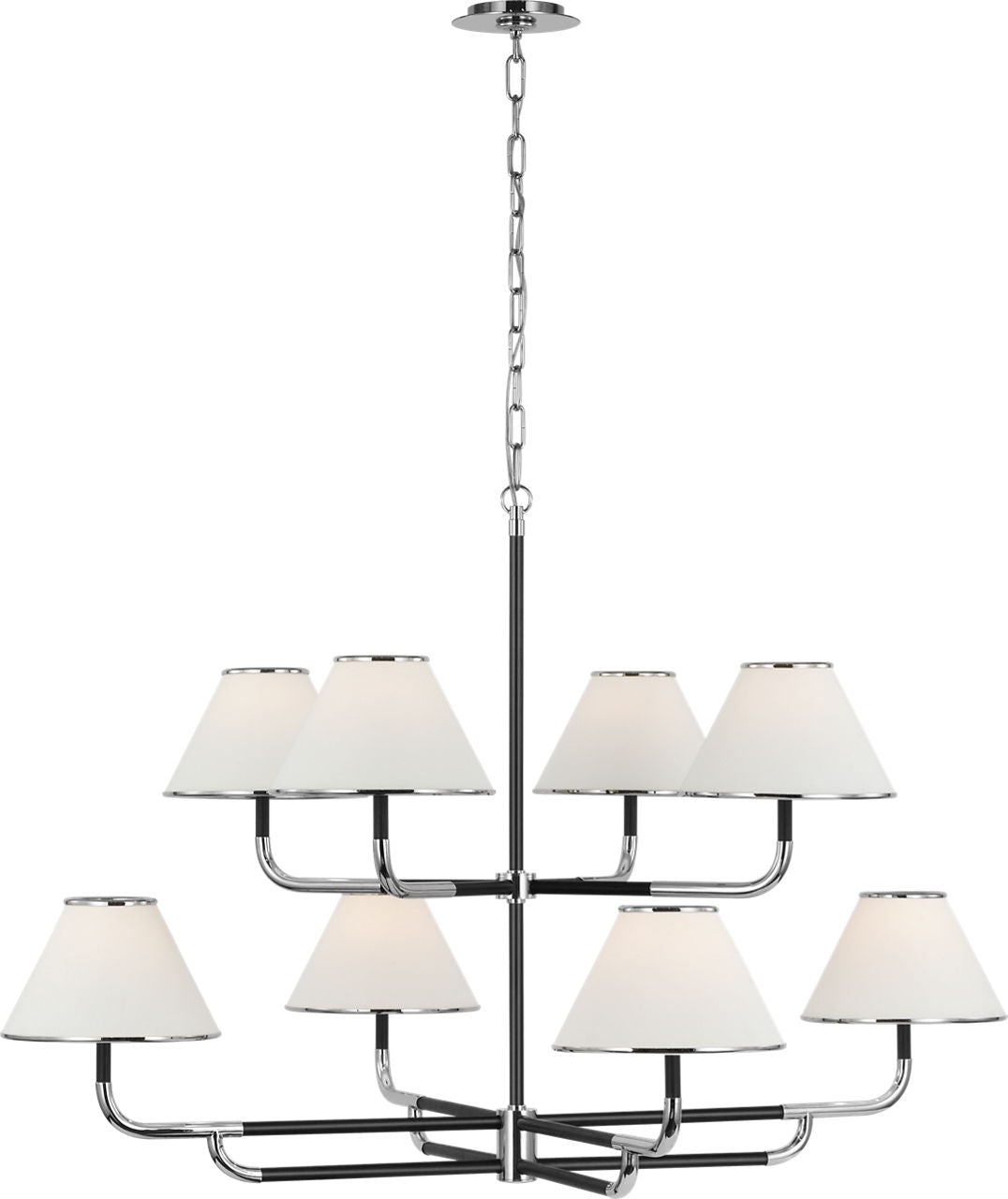 Rigby Grande Two-Tier Chandelier | Polished Nickel and Ebony | Linen Shade