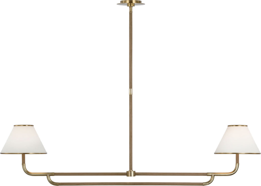 Rigby Large Linear Chandelier | Soft Brass and Natural Oak | Linen Shade