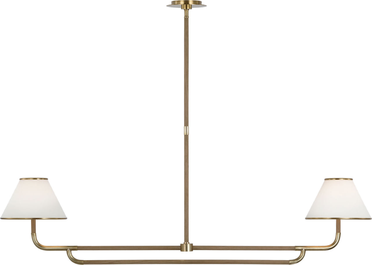 Rigby Large Linear Chandelier | Soft Brass and Natural Oak | Linen Shade