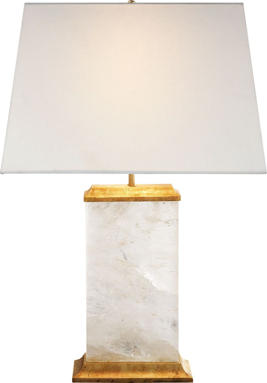 Crescent Table Lamp | Quartz and Antique Gold Leaf | Linen Shade
