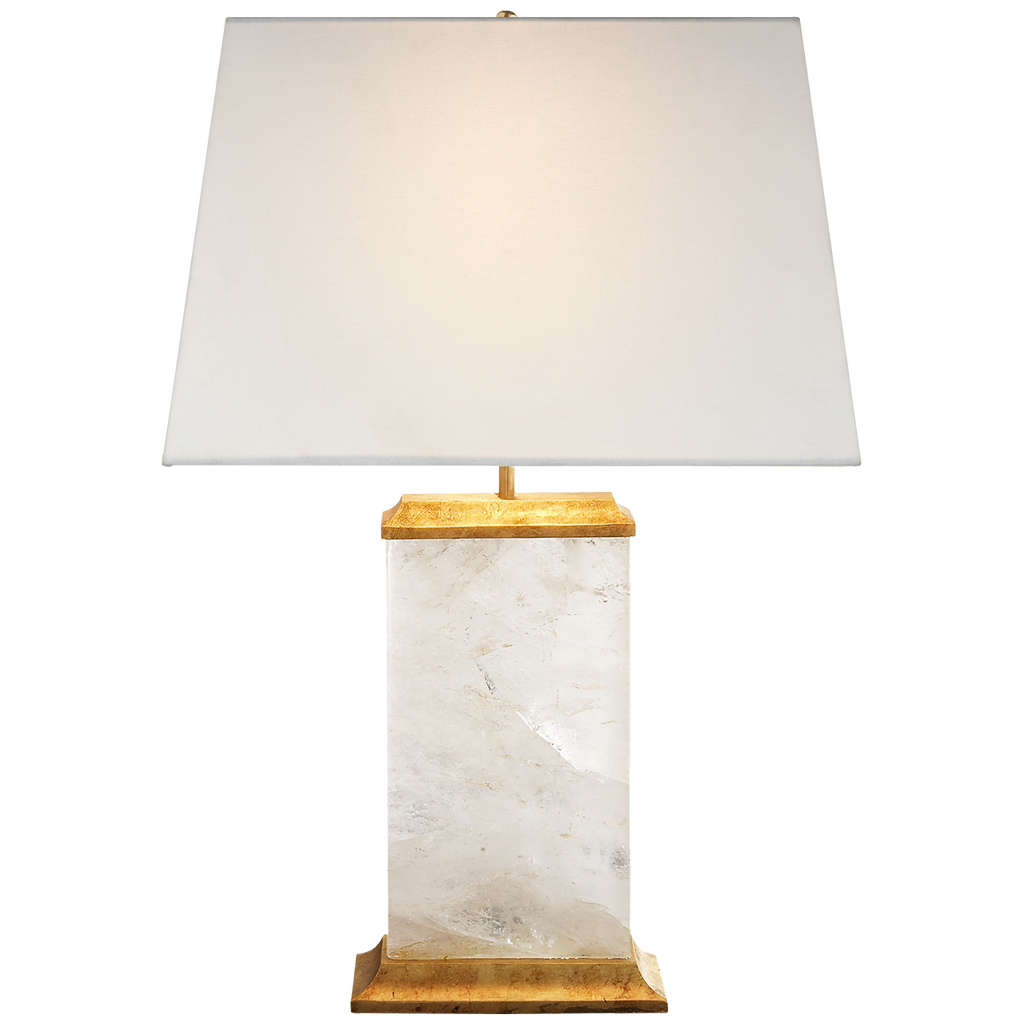 Crescent Table Lamp | Quartz and Antique Gold Leaf | Linen Shade