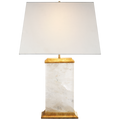 Crescent Table Lamp | Quartz and Antique Gold Leaf | Linen Shade