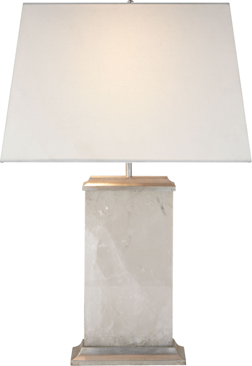 Crescent Table Lamp | Quartz and Antique Silver Leaf | Linen Shade