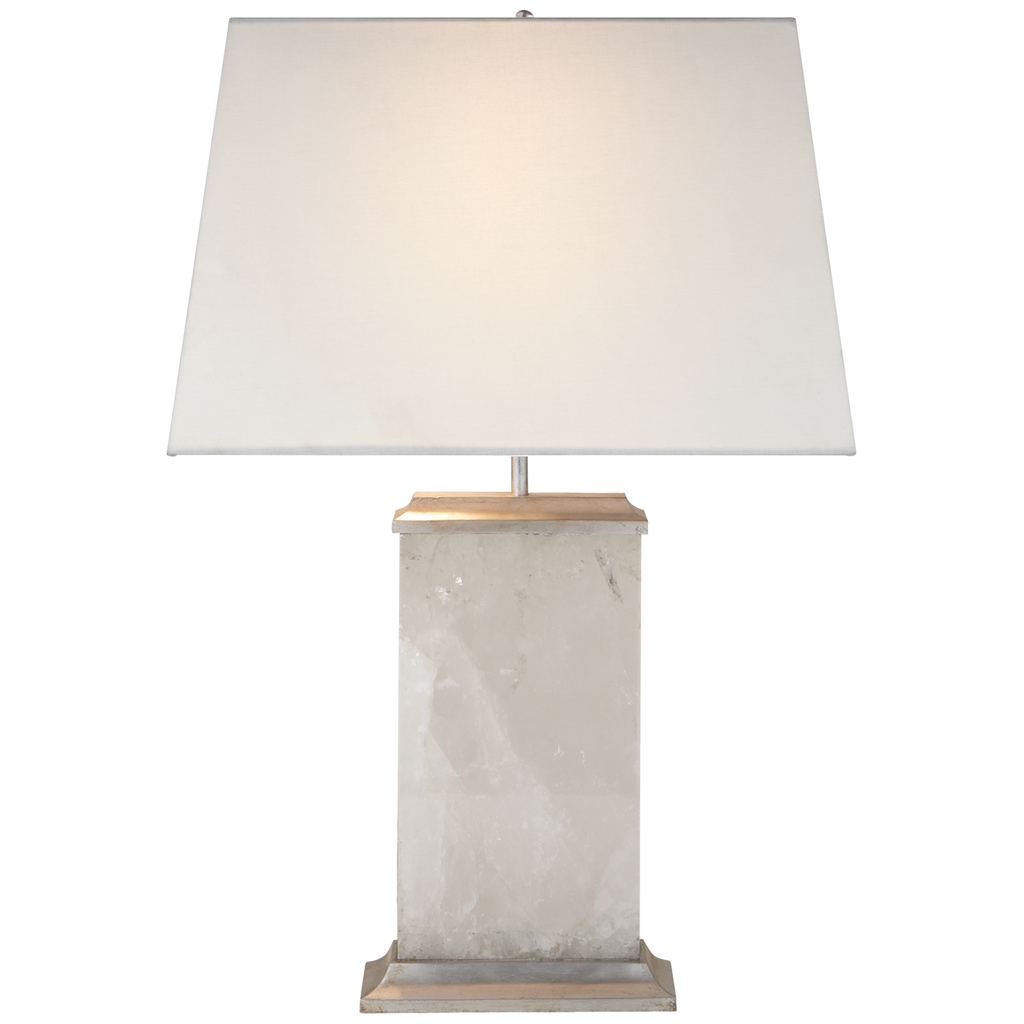 Crescent Table Lamp | Quartz and Antique Silver Leaf | Linen Shade