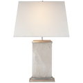 Crescent Table Lamp | Quartz and Antique Silver Leaf | Linen Shade