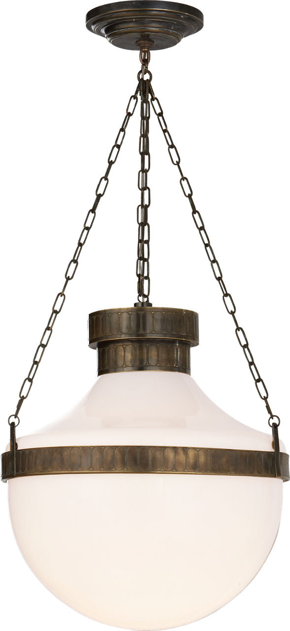 Modern Schoolhouse Lantern | Antique Brass Verdigris | White Glass