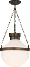 Modern Schoolhouse Lantern | Antique Brass Verdigris | White Glass