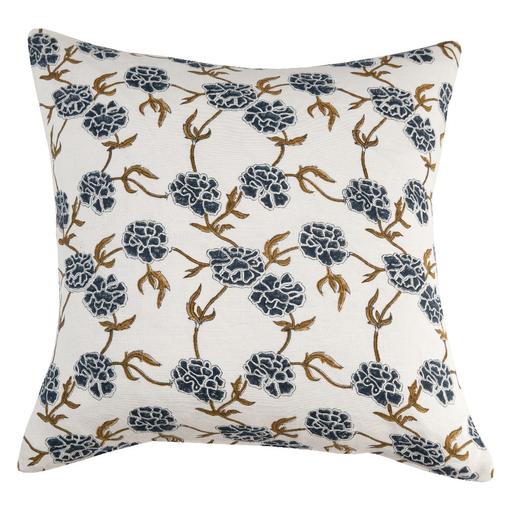 Modern Marigold Indigo on White Pillow