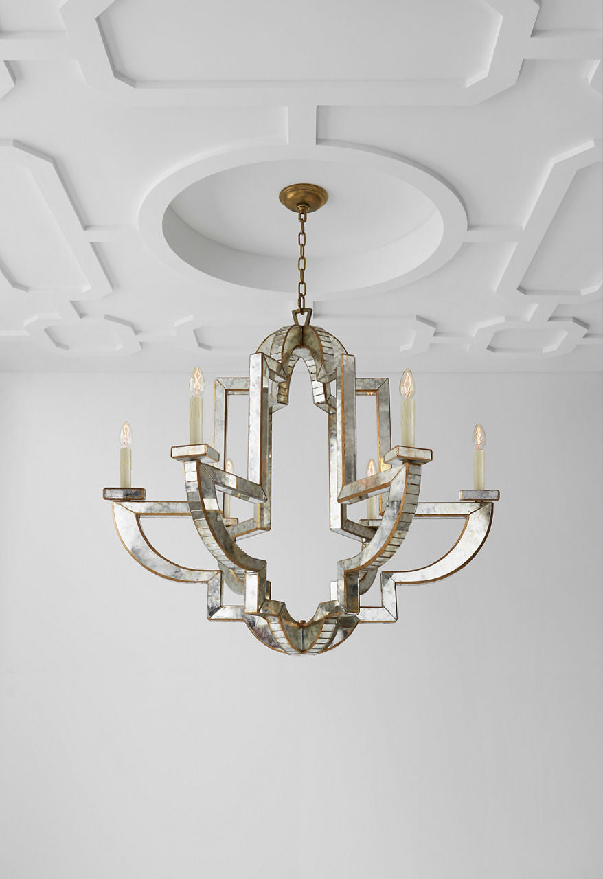 Lido Large Chandelier | Antique Mirror and Hand-Rubbed Antique Brass