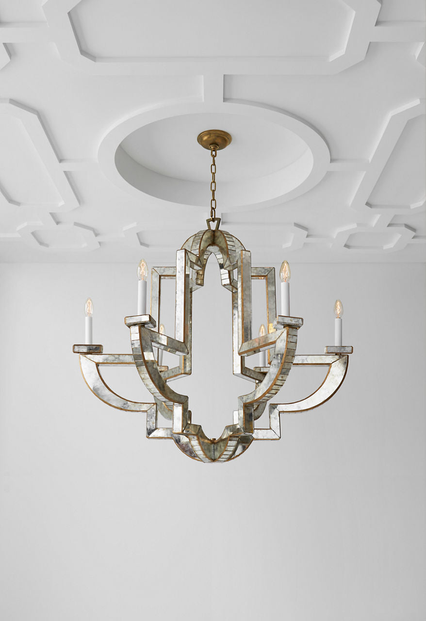 Lido Large Chandelier | Antique Mirror and Hand-Rubbed Antique Brass