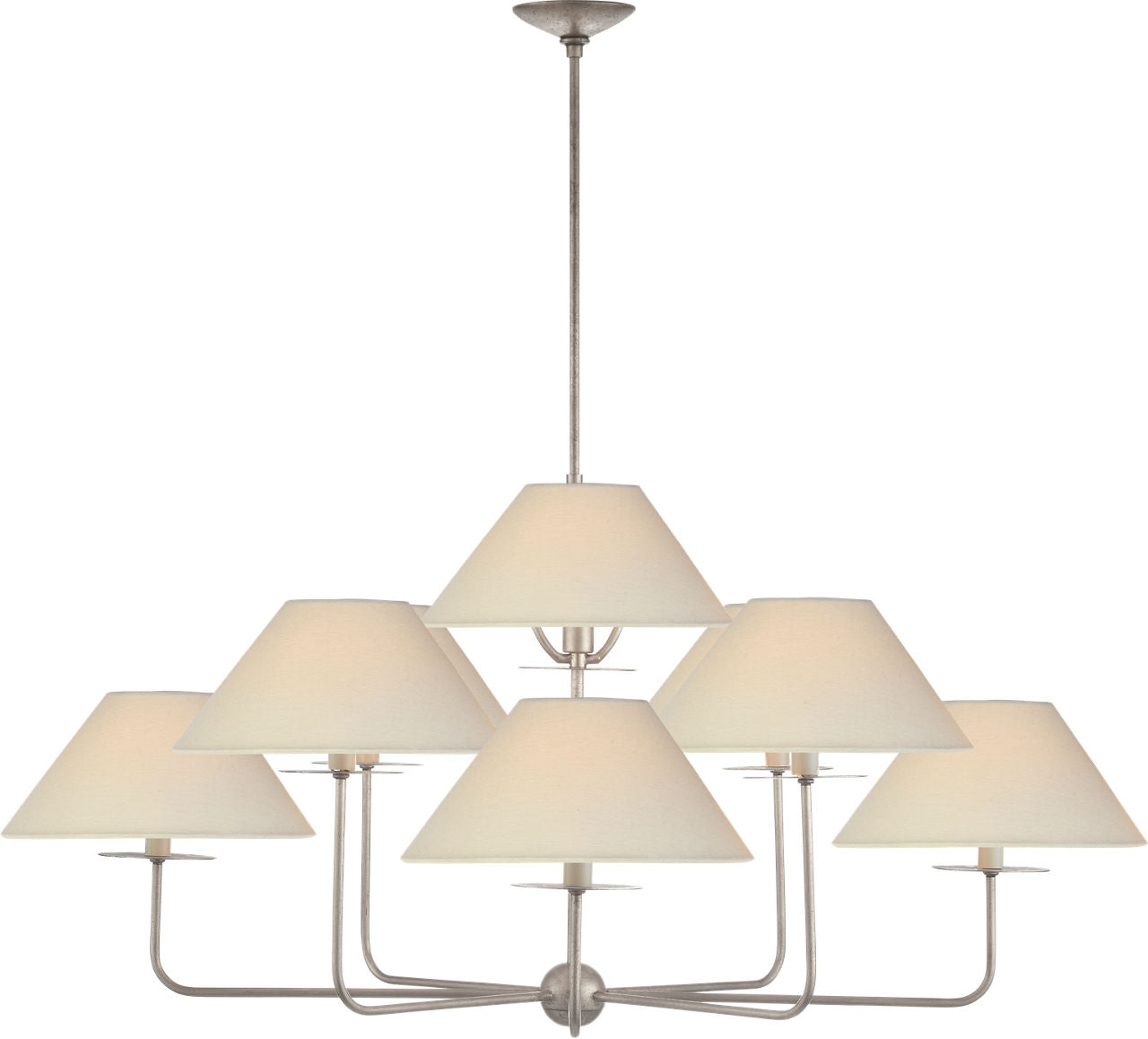 Kelley Large Chandelier | Burnished Silver Leaf | Linen Shades