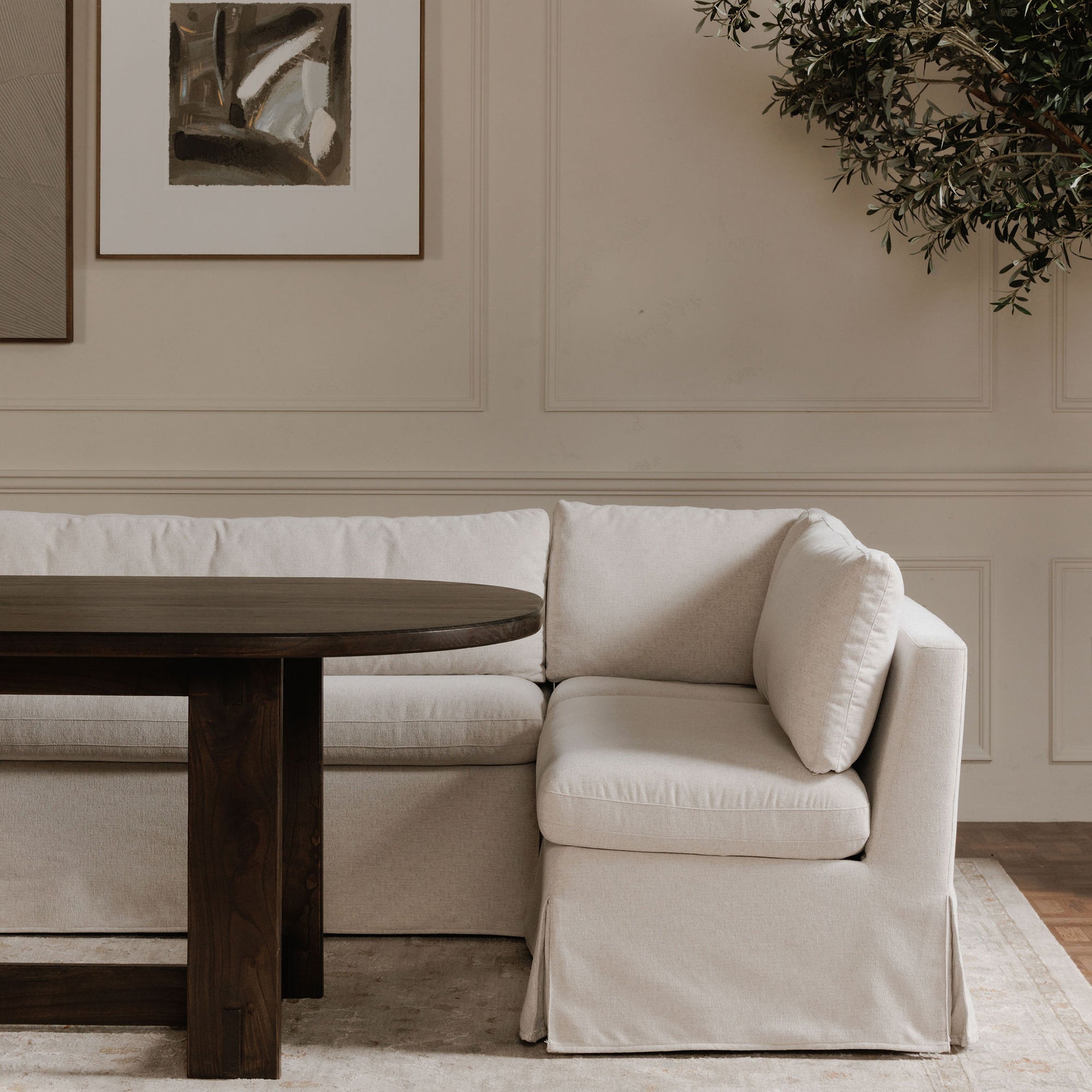 Fable Slipcover Dining Bench Beige