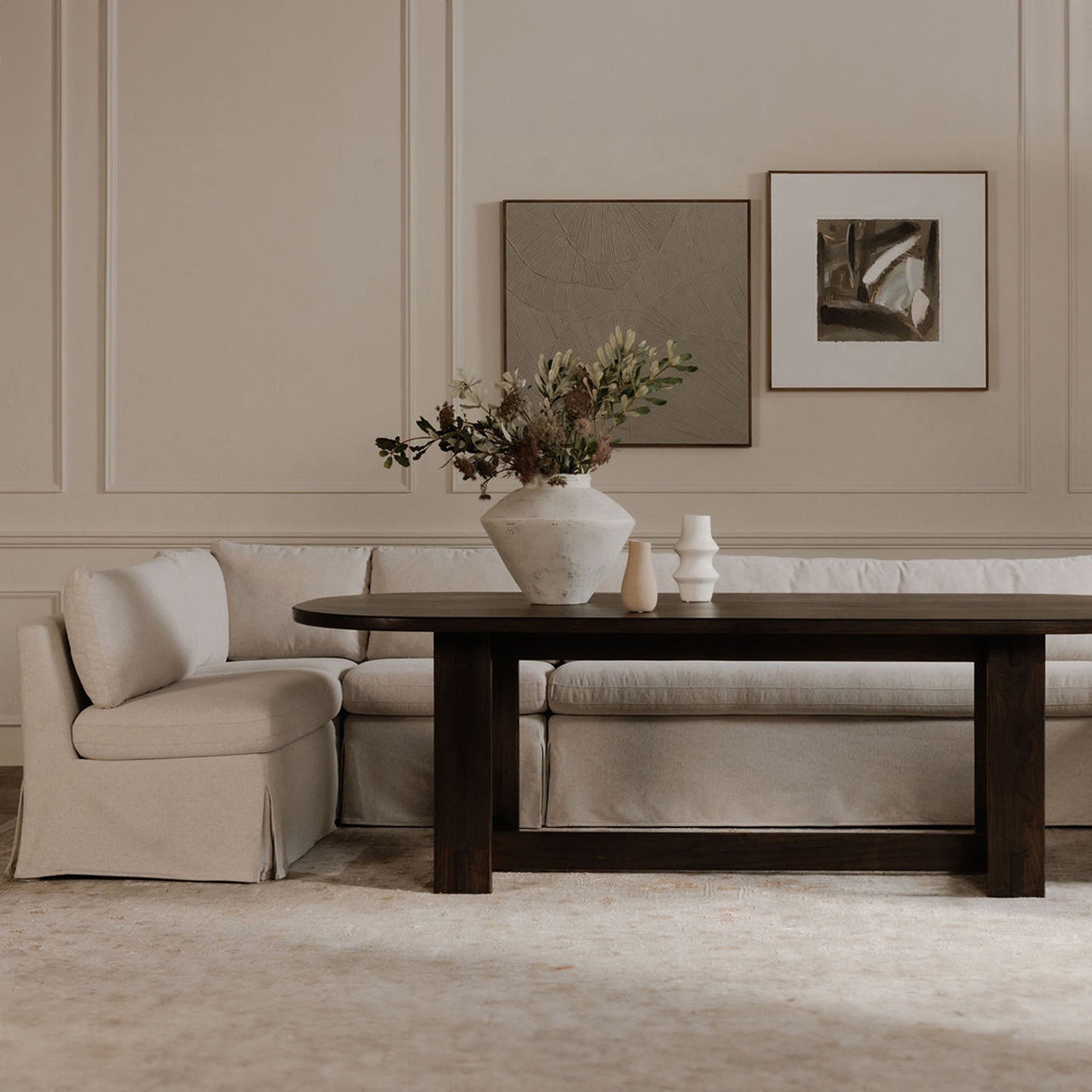 Fable Slipcover Dining Banquette L-Shape Beige 100.5 in.