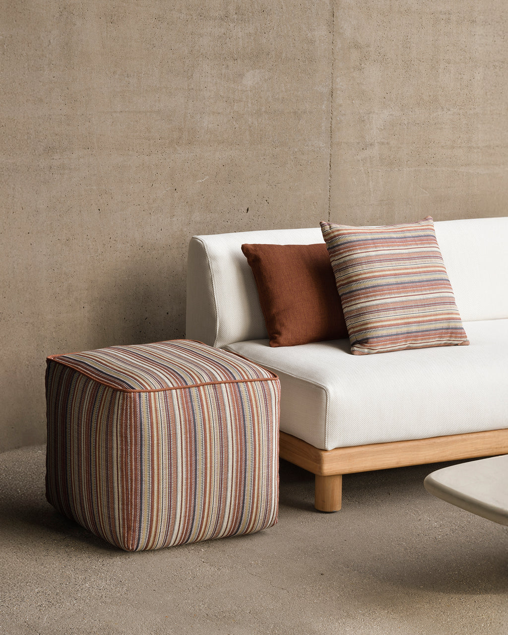 Zahara Outdoor Pouf | Terra Stripe Fabric