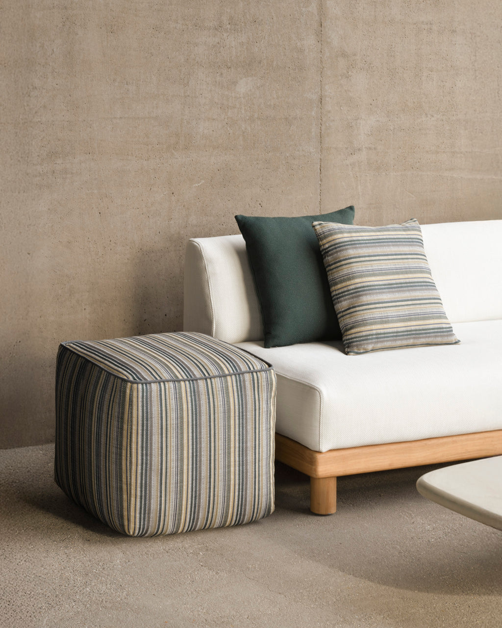 Zahara Outdoor Pouf | Blue Stripe Fabric