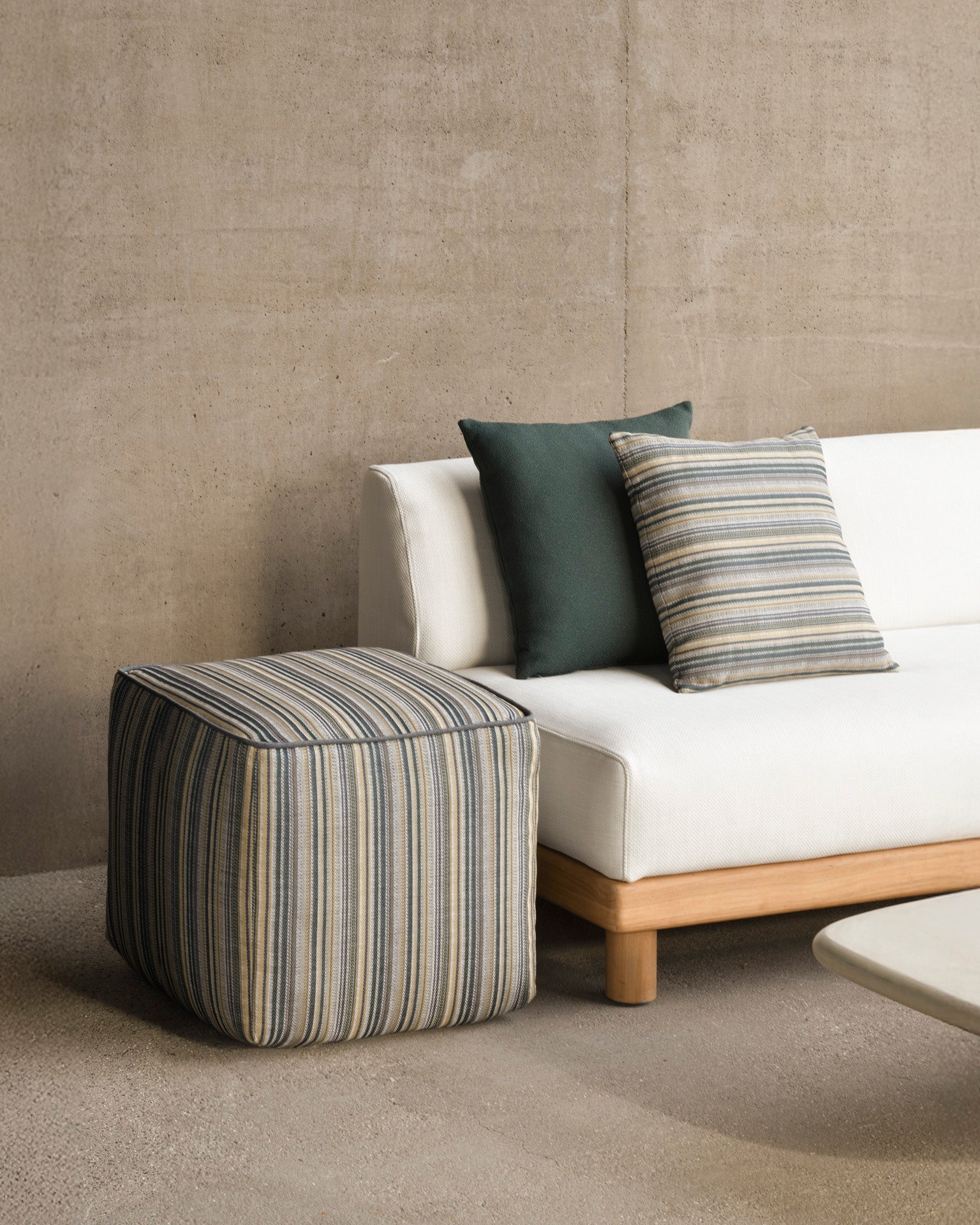 Zahara Outdoor Pouf | Blue Stripe Fabric