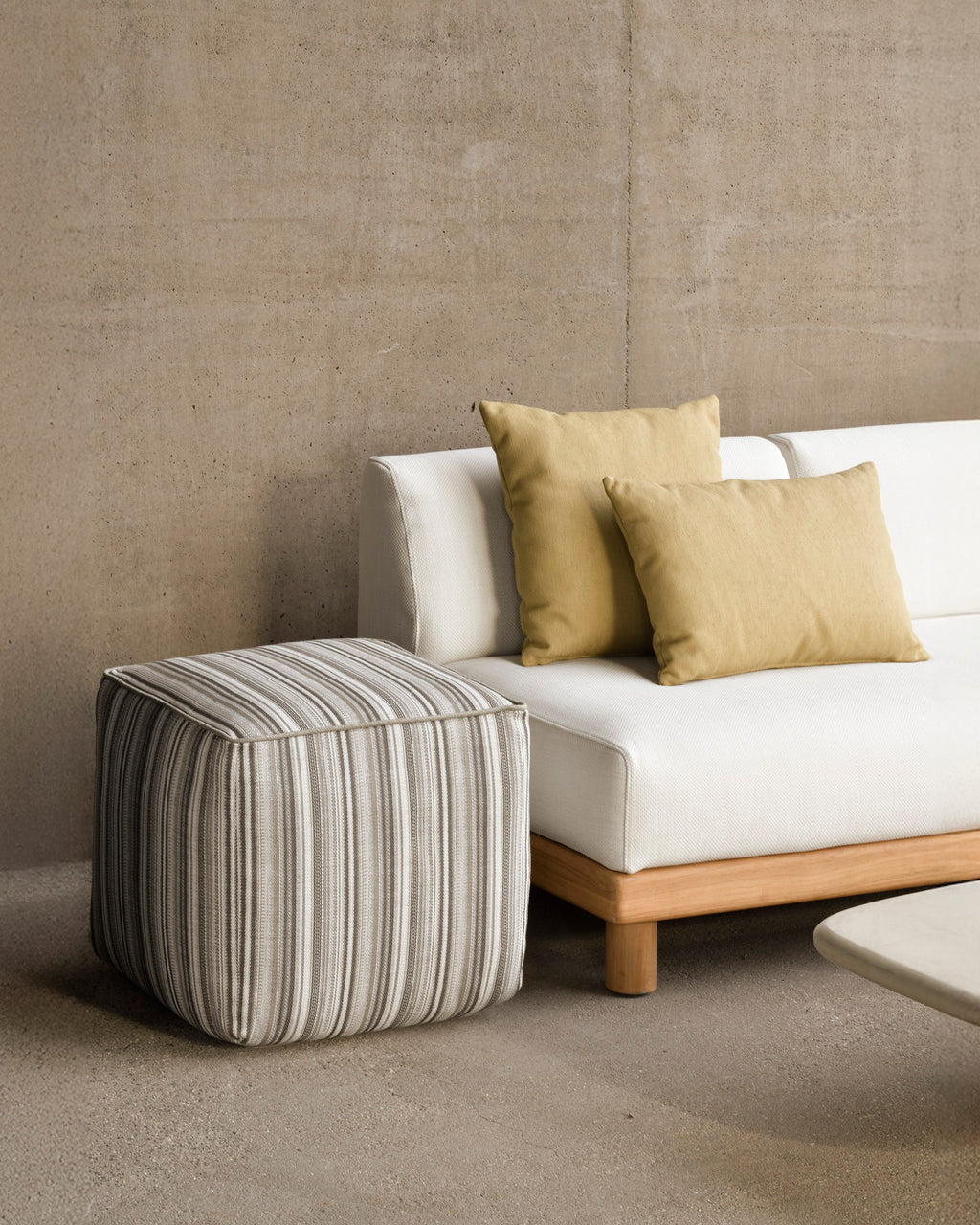Zahara Outdoor Pouf | Grey Stripe Fabric