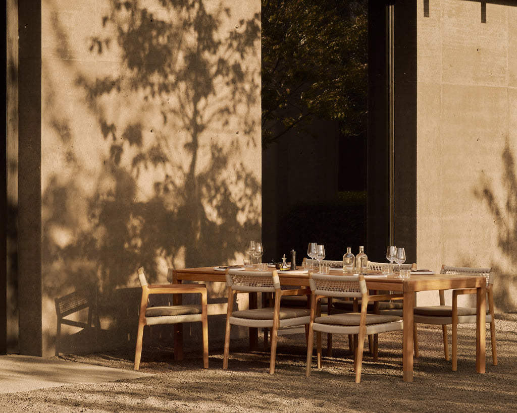 Jack Woven Outdoor Dining Chair | Teak | Beige Cord | Silt Fabric | With Arms