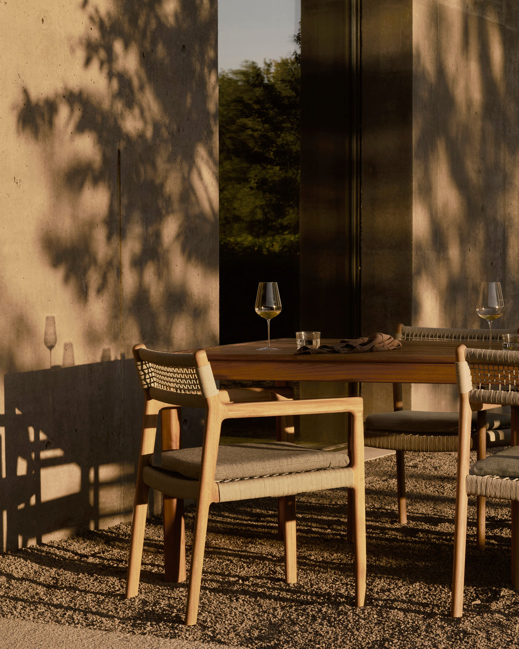 Jack Woven Outdoor Dining Chair | Teak | Beige Cord | Silt Fabric | With Arms
