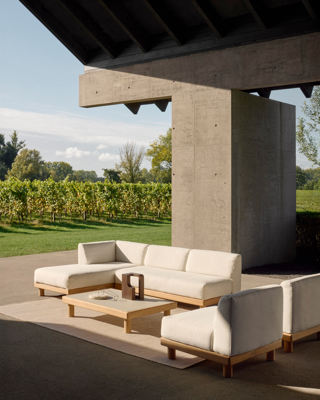 Monocle Outdoor Modular Sofa | Teak | White Fabric | 2 Seater