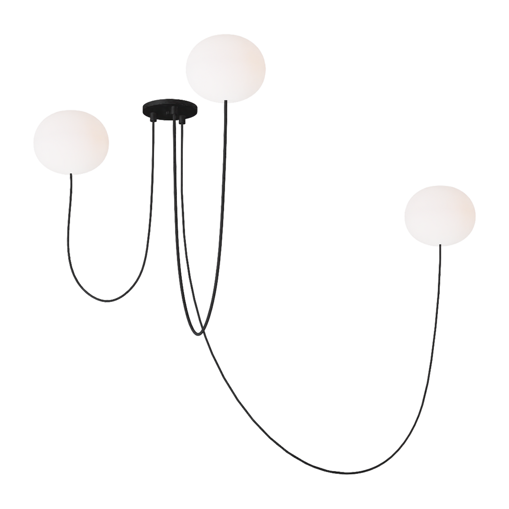 Helium Small 3 Light Chandelier Opal Etched Matte Black 2700K 90 CRI