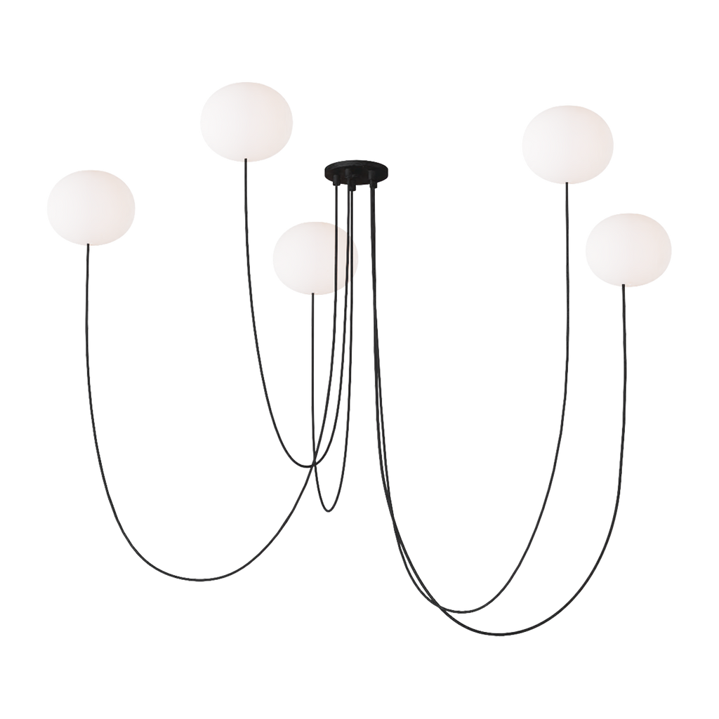 Helium Small 5 Light Chandelier Opal Etched Matte Black 2700K 90 CRI