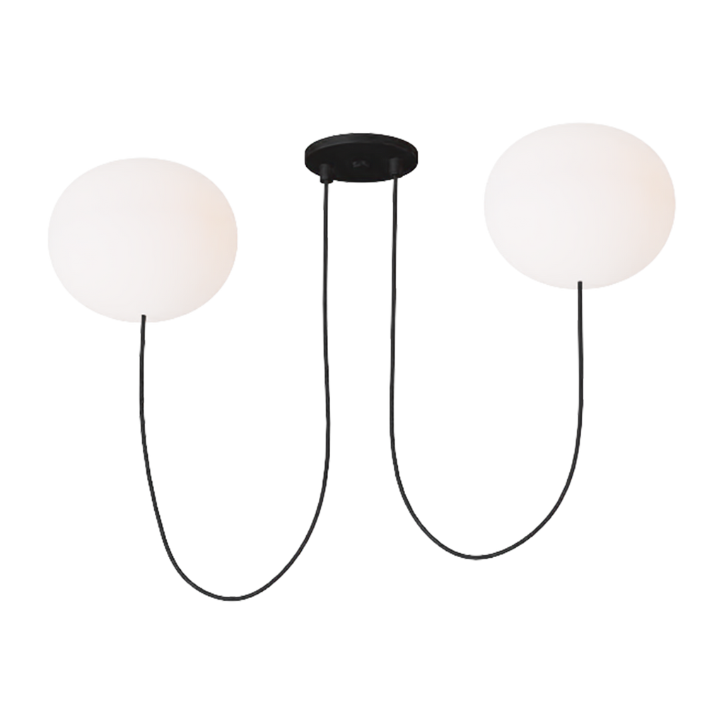 Helium Medium 2 Light Chandelier Opal Etched Matte Black 2700K 90 CRI
