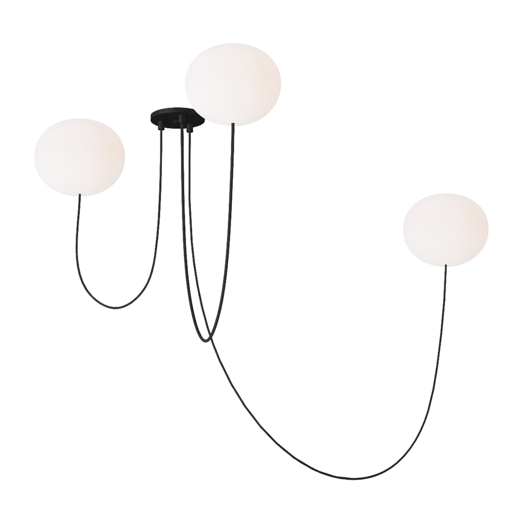 Helium Medium 3 Light Chandelier Opal Etched Matte Black 2700K 90 CRI