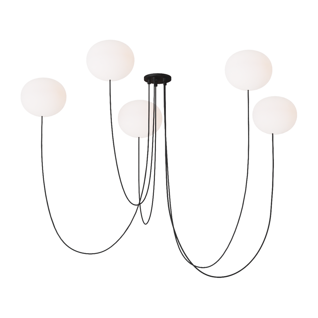 Helium Medium 5 Light Chandelier Opal Etched Matte Black 2700K 90 CRI