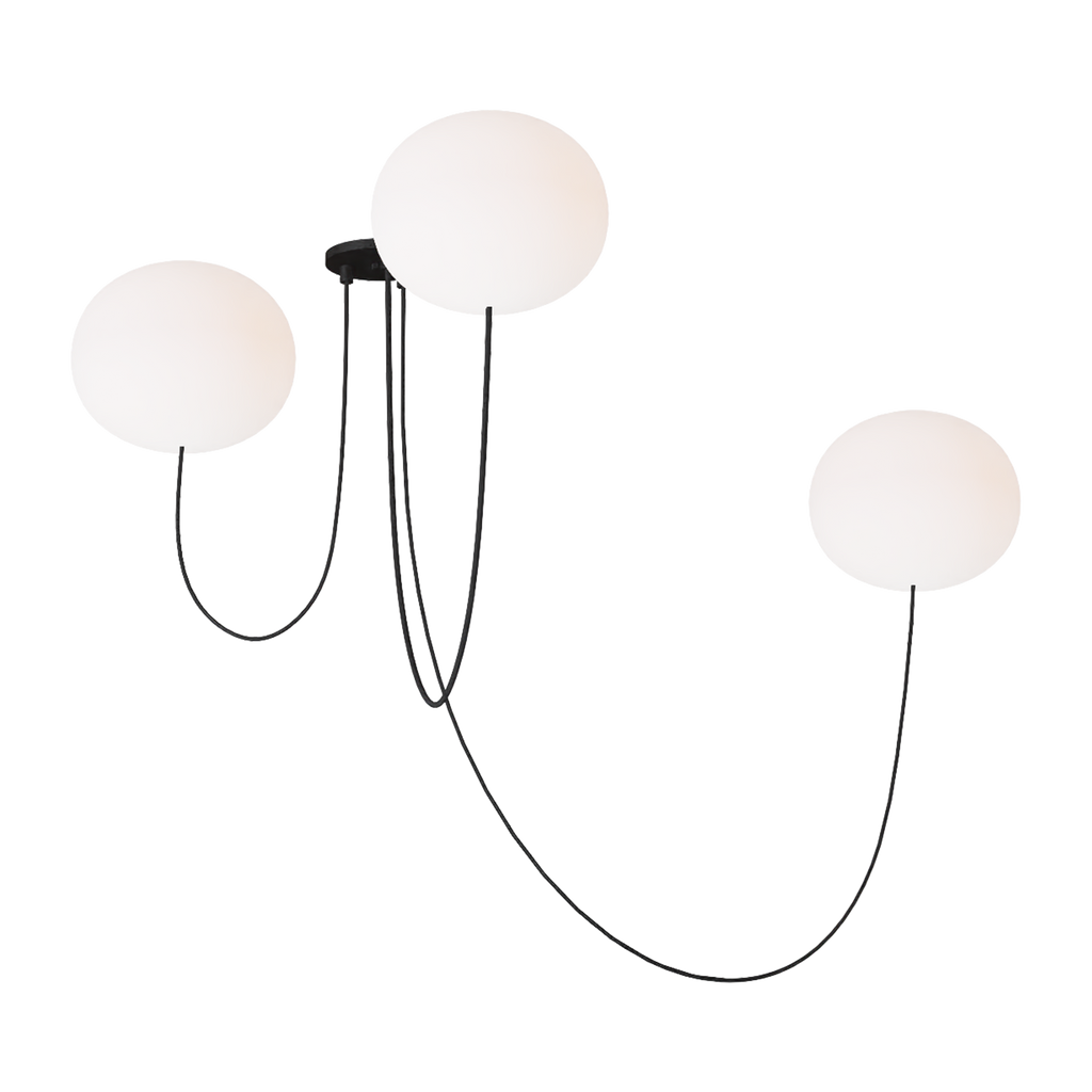 Helium Large 3 Light Chandelier Opal Etched Matte Black 2700K 90 CRI