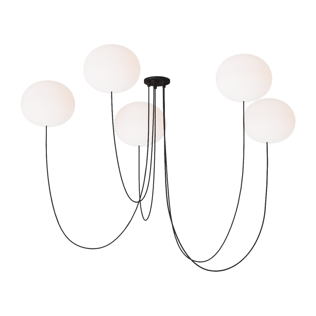 Helium Large 5 Light Chandelier Opal Etched Matte Black 2700K 90 CRI