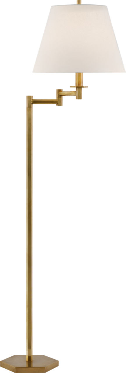 Olivier Large Swing Arm Floor Lamp | Hand-Rubbed Antique Brass | Linen Shade