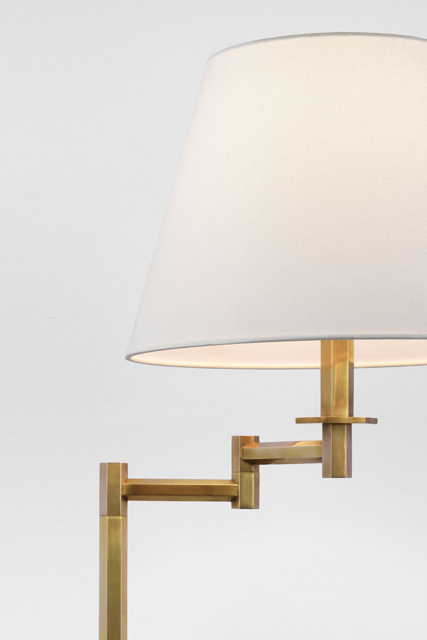 Olivier Large Swing Arm Floor Lamp | Hand-Rubbed Antique Brass | Linen Shade
