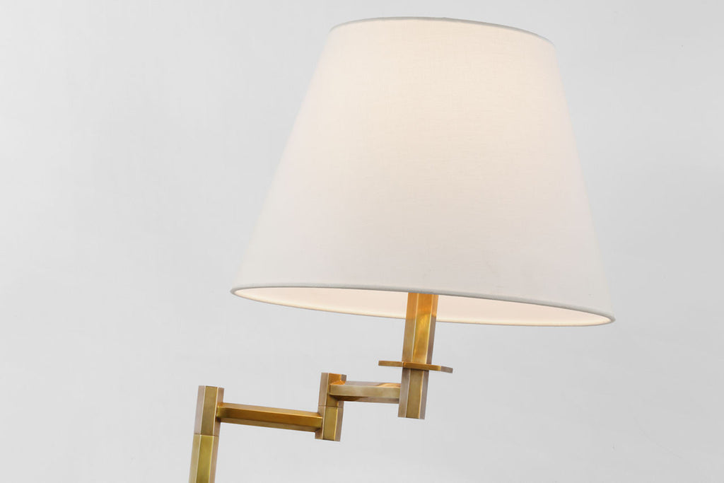 Olivier Large Swing Arm Floor Lamp | Hand-Rubbed Antique Brass | Linen Shade