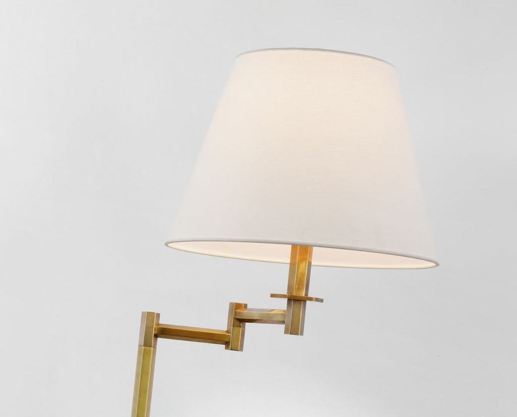 Olivier Large Swing Arm Floor Lamp | Hand-Rubbed Antique Brass | Linen Shade