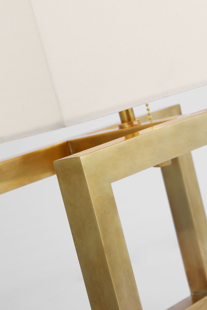 Galerie Medium Table Lamp | Hand-Rubbed Antique Brass | Linen Shade