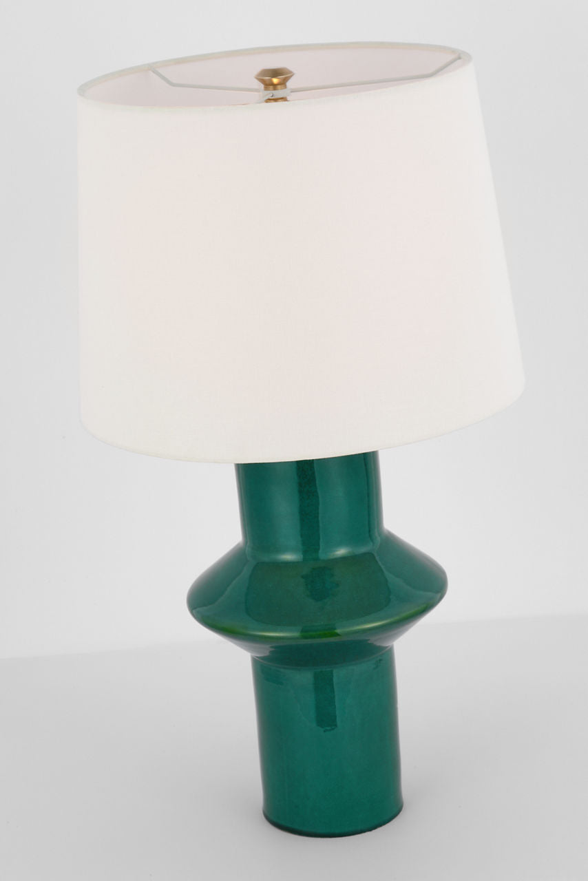 Maxime Medium Table Lamp | Emerald Crackle | Linen Shade