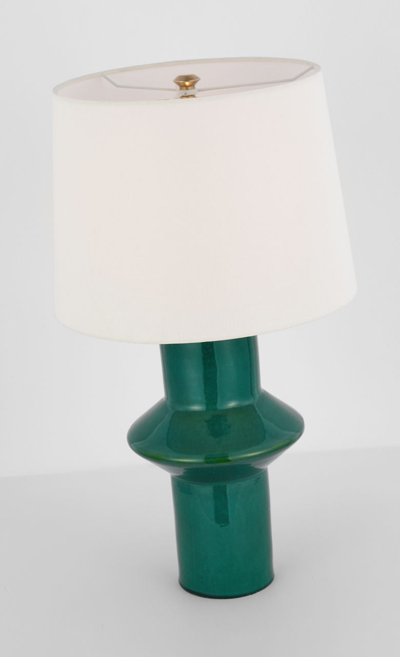 Maxime Medium Table Lamp | Emerald Crackle | Linen Shade