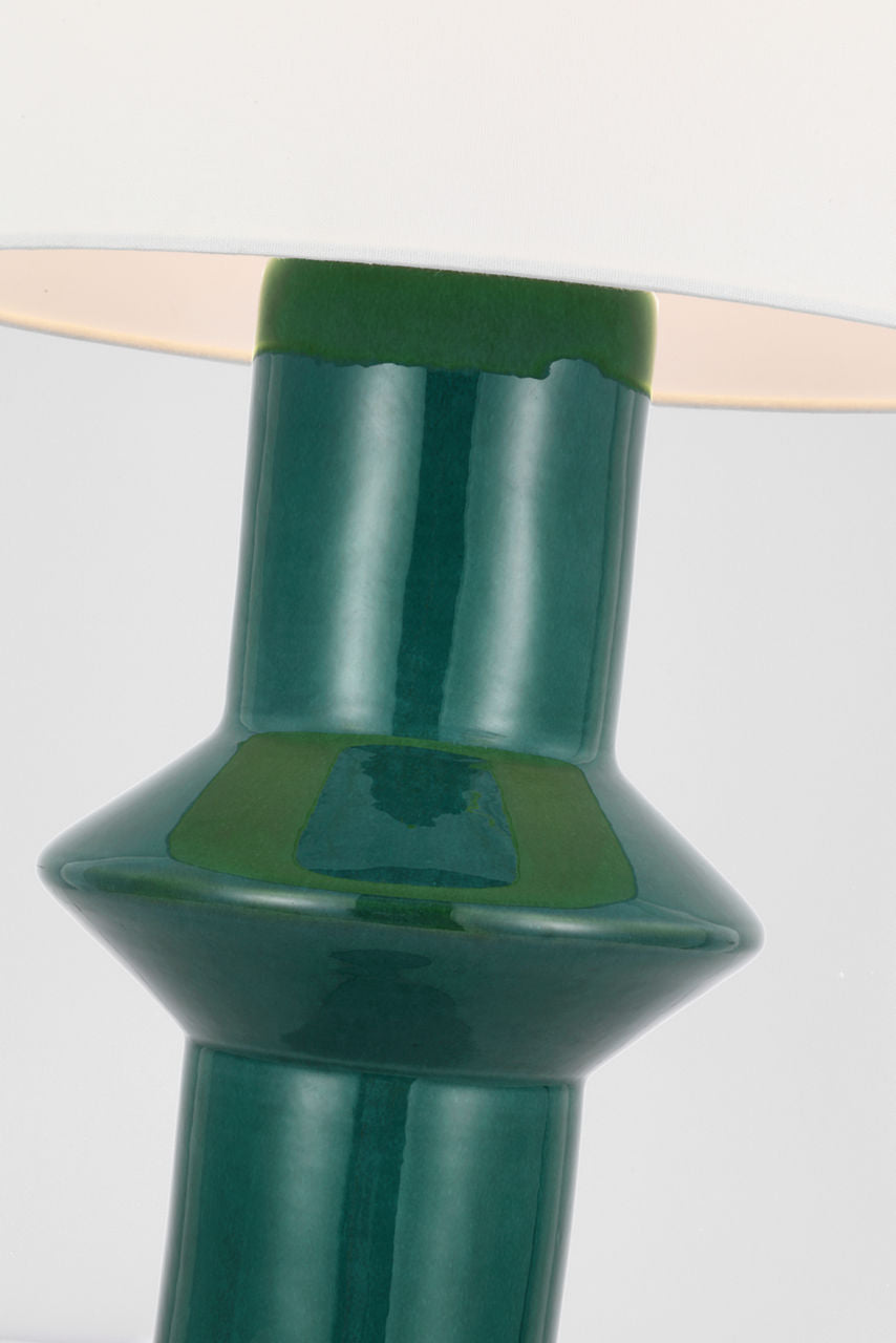Maxime Medium Table Lamp | Emerald Crackle | Linen Shade