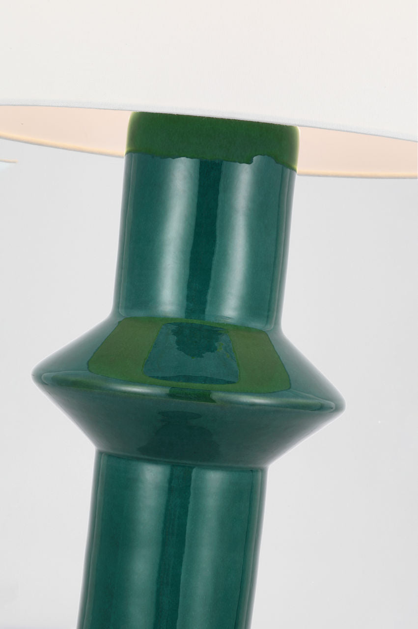 Maxime Medium Table Lamp | Emerald Crackle | Linen Shade