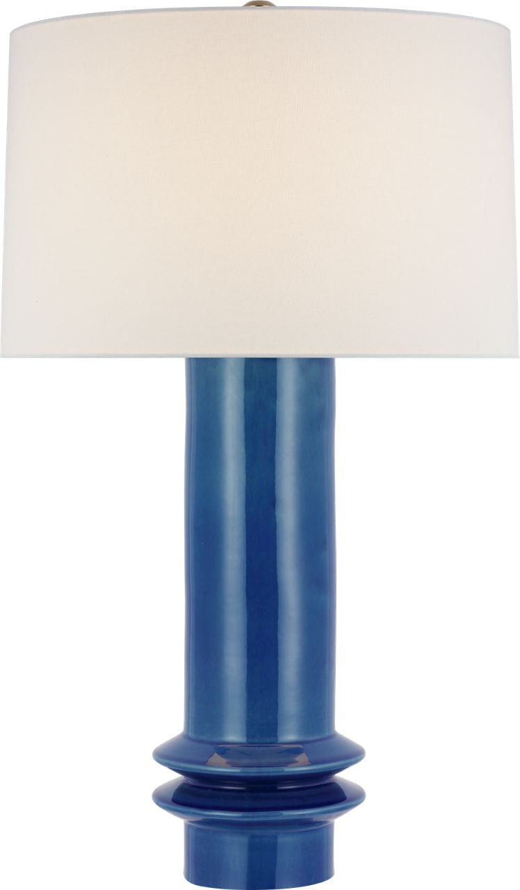 Montaigne Medium Table Lamp | Aqua Crackle | Linen Shade