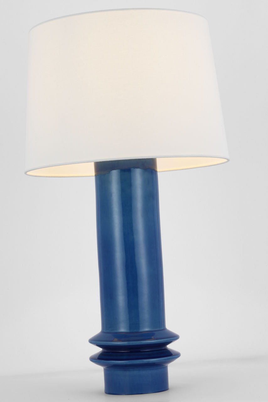 Montaigne Medium Table Lamp | Aqua Crackle | Linen Shade