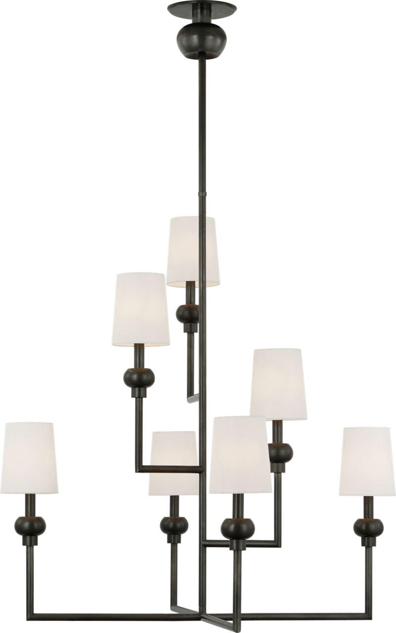 Comtesse XL Offset Chandelier | Bronze | Linen Shades