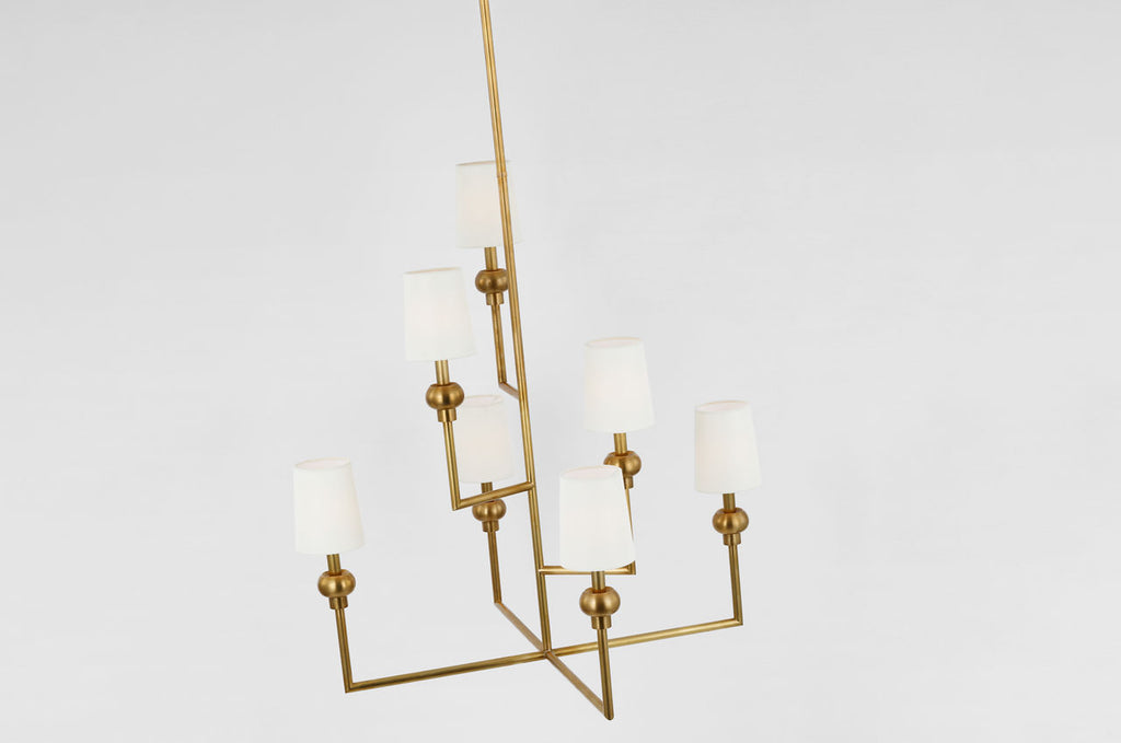 Comtesse XL Offset Chandelier | Hand-Rubbed Antique Brass | Linen Shades
